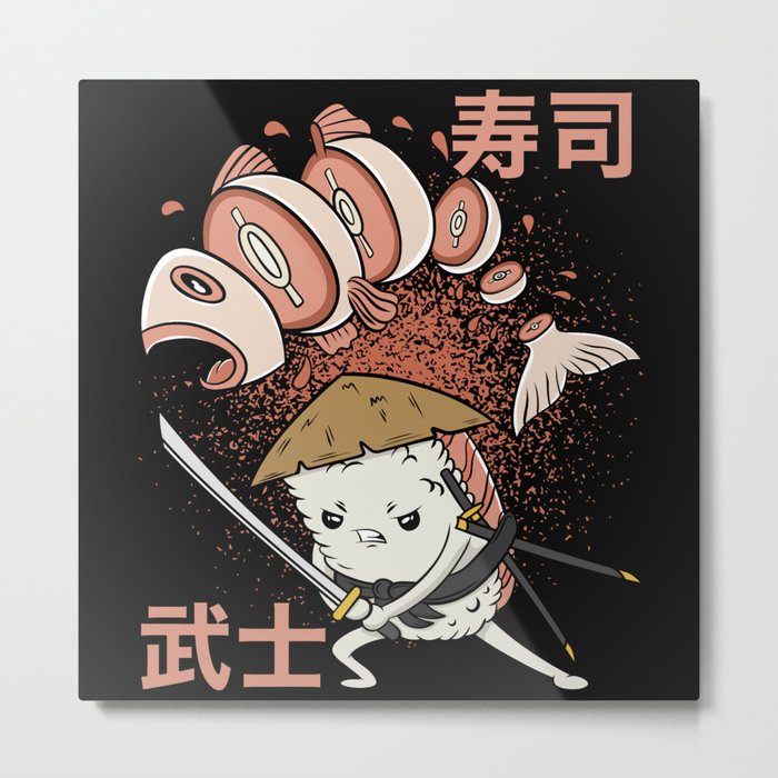 Funny Retro Sushi Samurai Sushi Warrior Ninja Move Metal Print