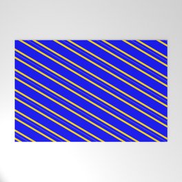[ Thumbnail: Blue and Yellow Colored Lines Pattern Welcome Mat ]