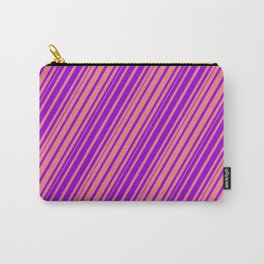 [ Thumbnail: Light Coral & Dark Violet Colored Lines/Stripes Pattern Carry-All Pouch ]