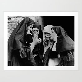 Smoking Nuns Vintage Photo -Smoking Nuns Art Print
