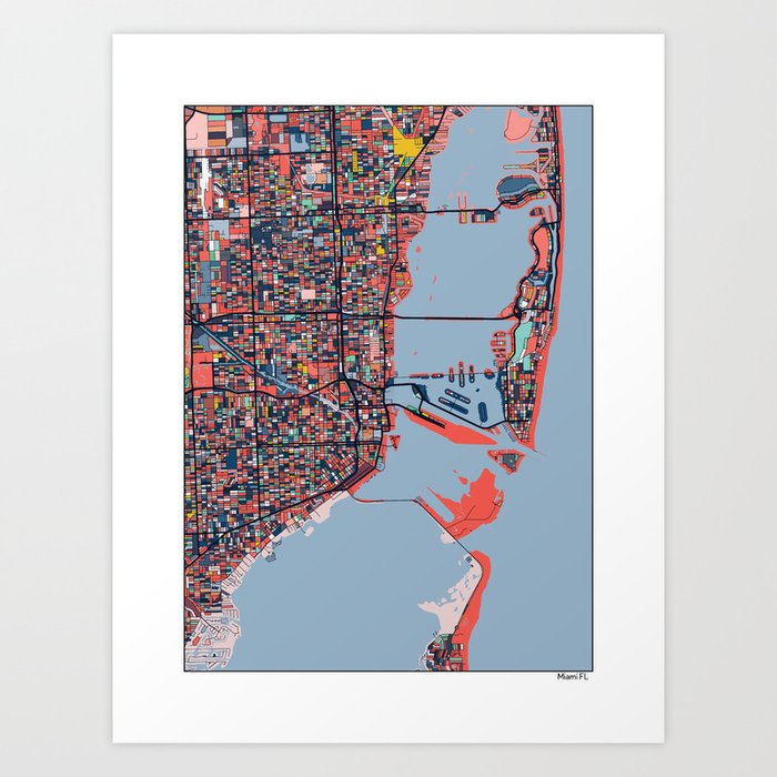 Miami Florida Abstract Map Art Art Print