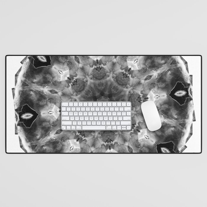 Black White And Gray Art - Crystal Light 2 Mandala Desk Mat