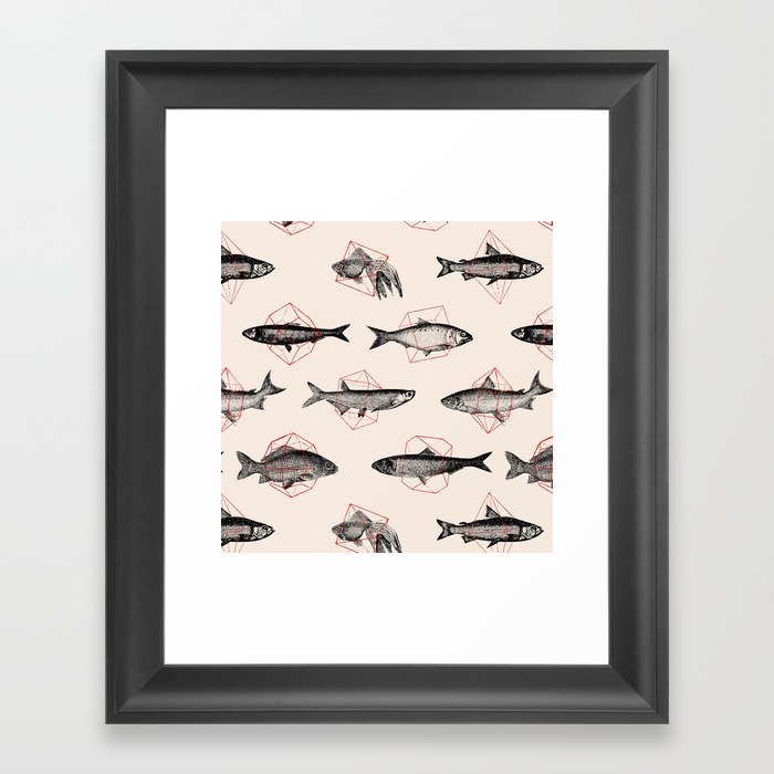 Fishes In Geometrics (Red) Framed Art Print