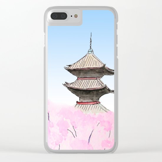 Temple and sakura Clear iPhone Case