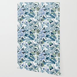 Blue vintage chinoiserie flora Wallpaper