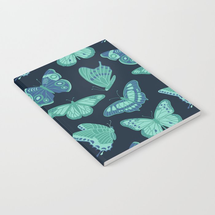 Texas Butterflies – Green and Blue on Navy Pattern Notebook