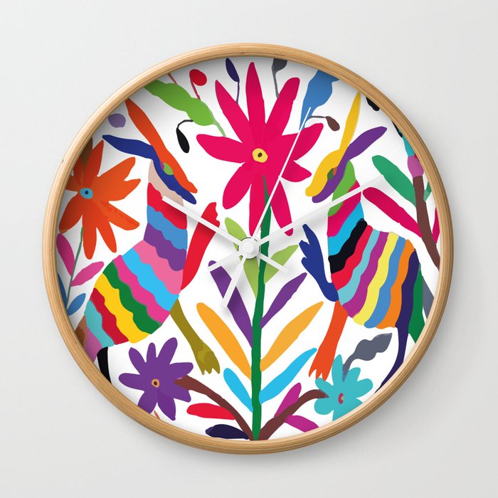 Otomí embroidery deer and flowers Wall Clock