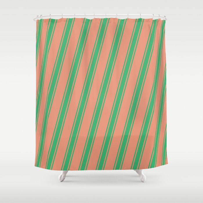 Dark Salmon and Sea Green Colored Striped Pattern Shower Curtain