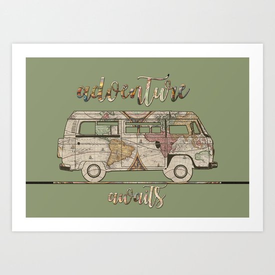 adventure awaits world map design Art Print