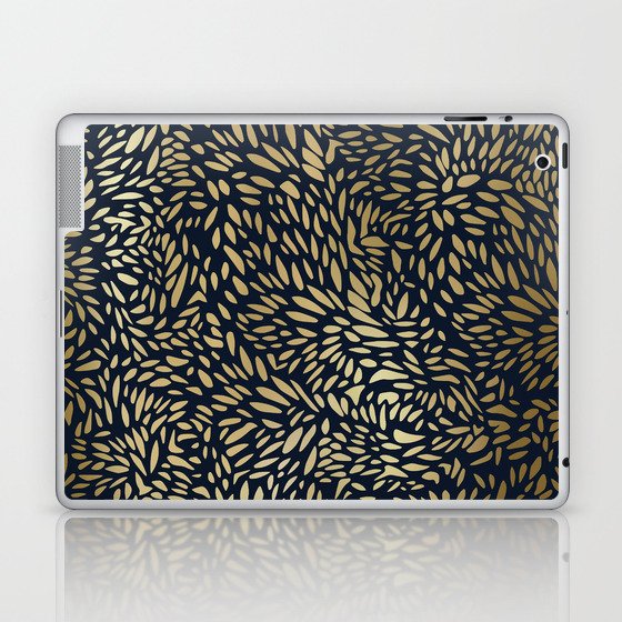 Leafy Flower Art Pattern in Navy and Gold Laptop & iPad Skin