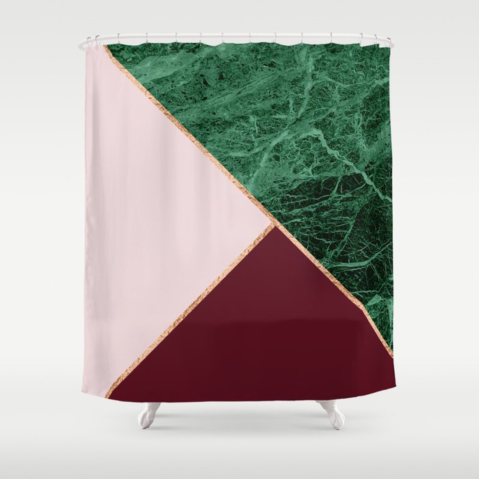 Green Marble With Burgundy Shower Curtain By Popcut Society6