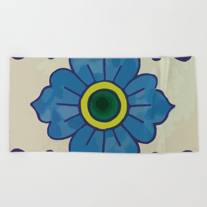 Blue flower classic talavera tile pattern stylish kitchen Beach Towel