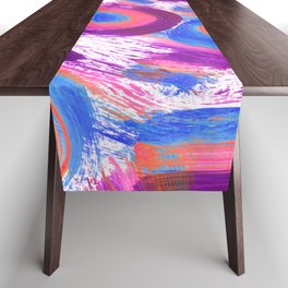 Swirls and Squiggles Abstract Painting - Blue Pink Purple Table Runner