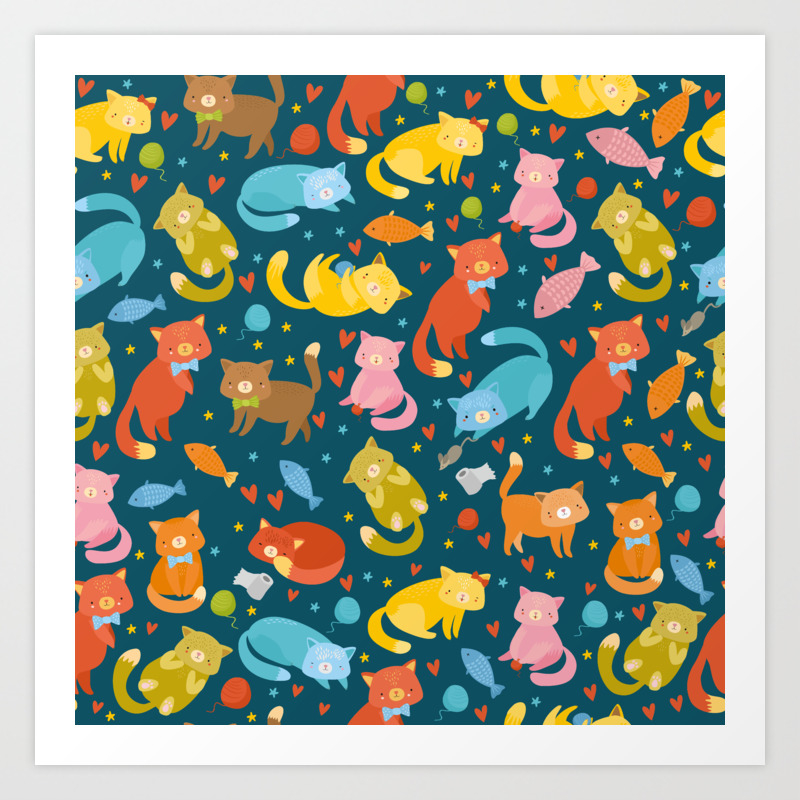 Colorful Cat And Cats Pattern Art Print By Pmartistic Society6,Outline Line Drawing Unicorn Tattoo
