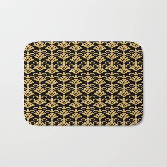 Wonderful gold glitter art deco pattern on black backround I- Luxury design for your home Bath Mat