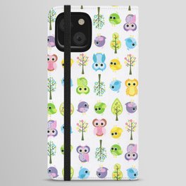 Cute funny pink yellow blue purple floral owl birds iPhone Wallet Case