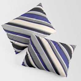 [ Thumbnail: Eye-catching Midnight Blue, Beige, Dark Grey, Dim Grey & Black Colored Striped Pattern Pillow Sham ]