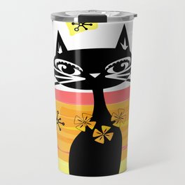 Mid Century Retro Black Cat Abstract  Travel Mug