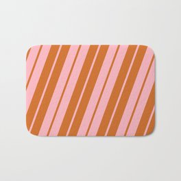 [ Thumbnail: Light Pink and Chocolate Colored Lined Pattern Bath Mat ]