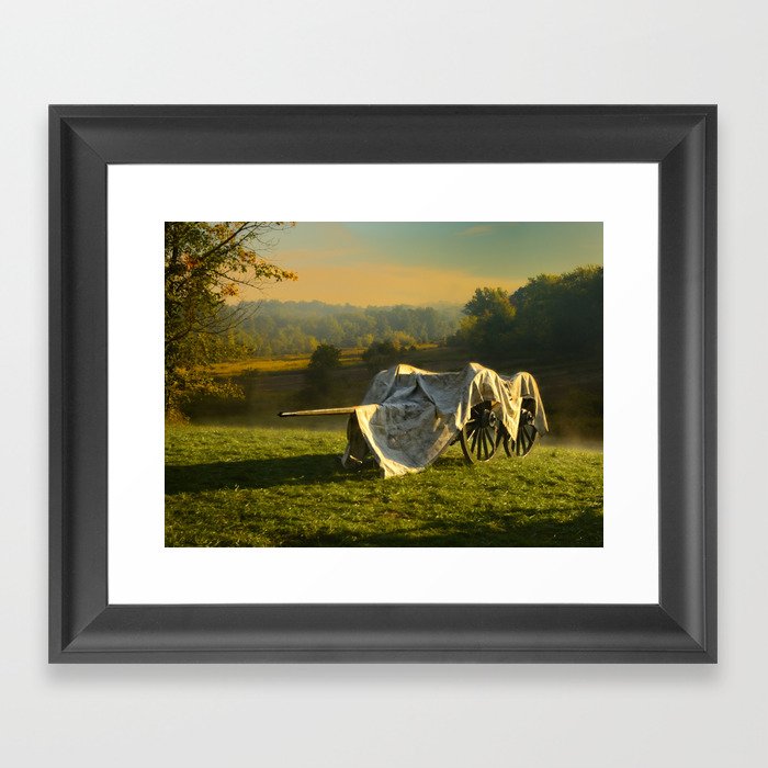 Civil War canon and limber in the early morning mist. Framed Art Print