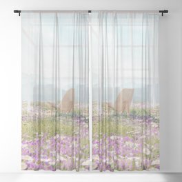 One with nature; bio home of the future with meadows of flowers and solar windows color magical realism photograph / photography Sheer Curtain
