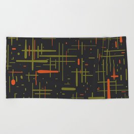 Mid-Century Modern Kinetikos Pattern Black Avocado Green Orange Beach Towel