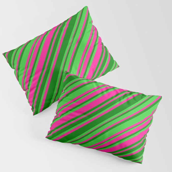 Deep Pink, Green & Lime Green Colored Lines Pattern Pillow Sham