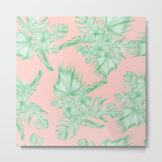 Dreaming of Hawaii Seashell Pink + Light Green Metal Print