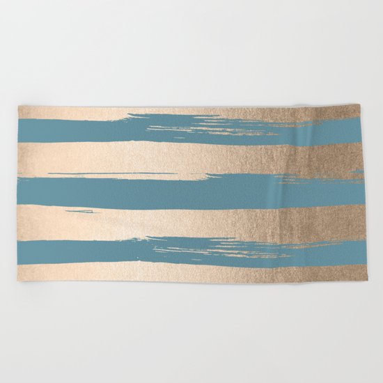 Painted Stripes Gold Tropical Ocean Blue Beach Towel