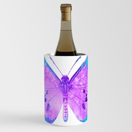 Pink-Lilac Butterfly With Glitter Blue Trim Wine Chiller