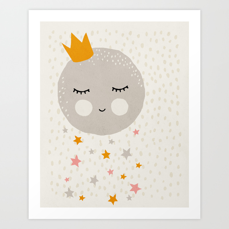 Moon Stars Mid Century Modern Kids Wall Art Nursery Room Art