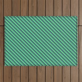[ Thumbnail: Slate Blue, Lime Green, Sky Blue, and Green Colored Lines/Stripes Pattern Outdoor Rug ]