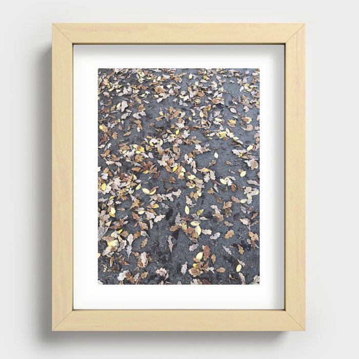 Background of Autumn leaves on concrete floor Recessed Framed Print