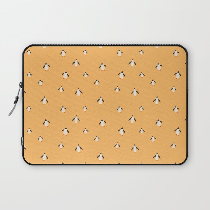 Penguin pattern on Orange background Laptop Sleeve