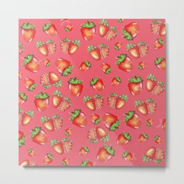 Strawberies pink pattern Metal Print | Drawing, Digital, Mixedmedia, Pattern 