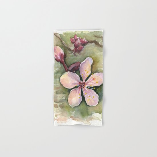 Cherry Blossom Watercolor Painting | Spring Flowers Hand & Bath Towel