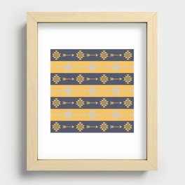 Aztec pattern - navy blue, yellow, light blue Recessed Framed Print