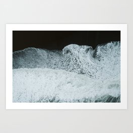 Ocean waves on a black beach, aerial view I Art Print