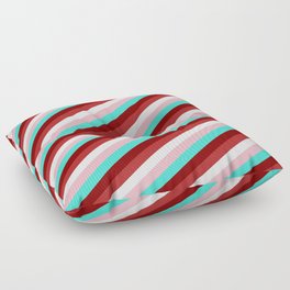 [ Thumbnail: Light Pink, Turquoise, Maroon, Red, and Mint Cream Colored Lined/Striped Pattern Floor Pillow ]