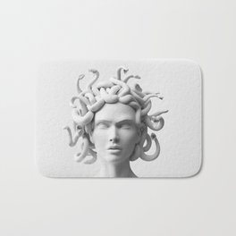 Medusa II Bath Mat | Sculpture, Painting, Illustration, Snakes, Graphicdesign, Mythology, Digital, White, Surreal, Ink 