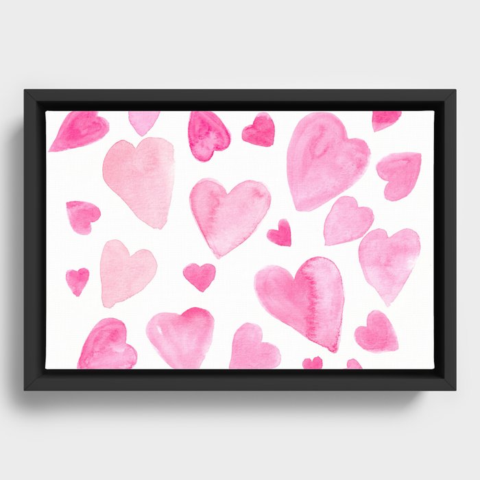 Pink Watercolor Hearts Framed Canvas