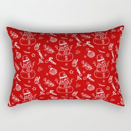 Red and White Christmas Snowman Doodle Pattern Rectangular Pillow