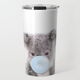 Baby Koala Blowing Blue Bubble Gum, Baby Boy, Kids, Baby Animals Art Print by Synplus Travel Mug