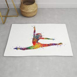 Girl Gymnastics Straddle Jump Watercolor Sport Rug