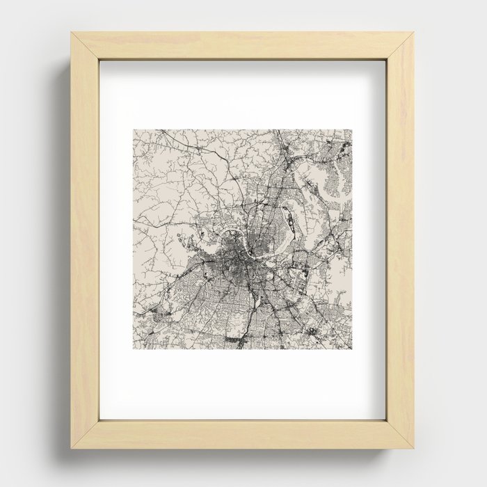 Nashville, Tennessee - City Map - USA - Black and White Recessed Framed Print
