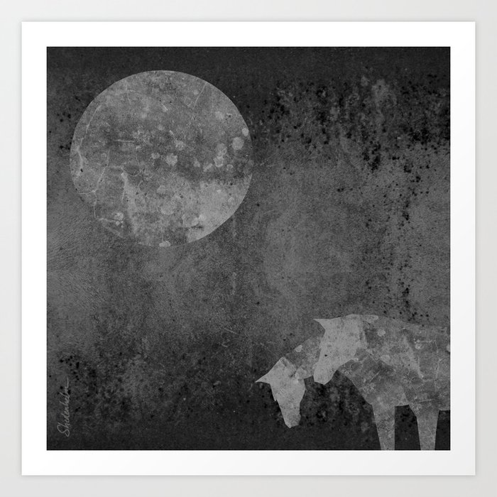 Moon with Horses in Grays Art Print