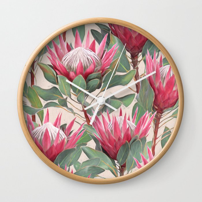 Painted King Proteas on cream Wall Clock