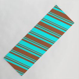 [ Thumbnail: Sienna & Cyan Colored Striped/Lined Pattern Yoga Mat ]