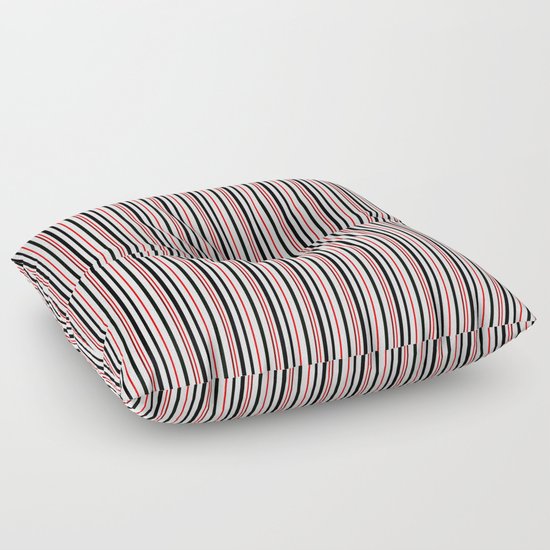 Red, black white striped pattern . Floor Pillow by Fuzzyfox Society6