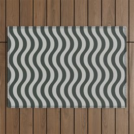 Dark Green and Gray Classic Vertical Waves Outdoor Rug